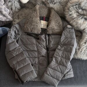 Moncler Charcoal Puffer Jacket with Shearling Collar